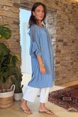 Made in Italy Menorcan Crochet Shoulder Dress Denim